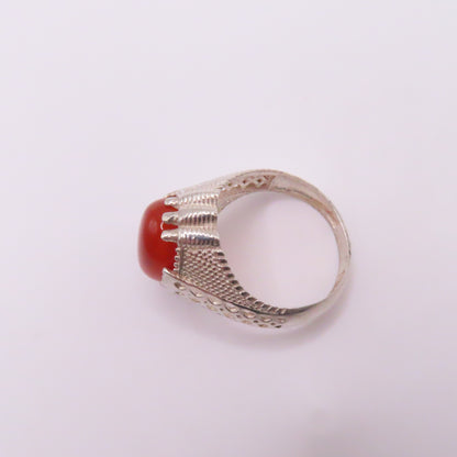 Sterling Silver 925 Oval Carnelian Cabochon Ornate Ring Size 9.25 5.4g