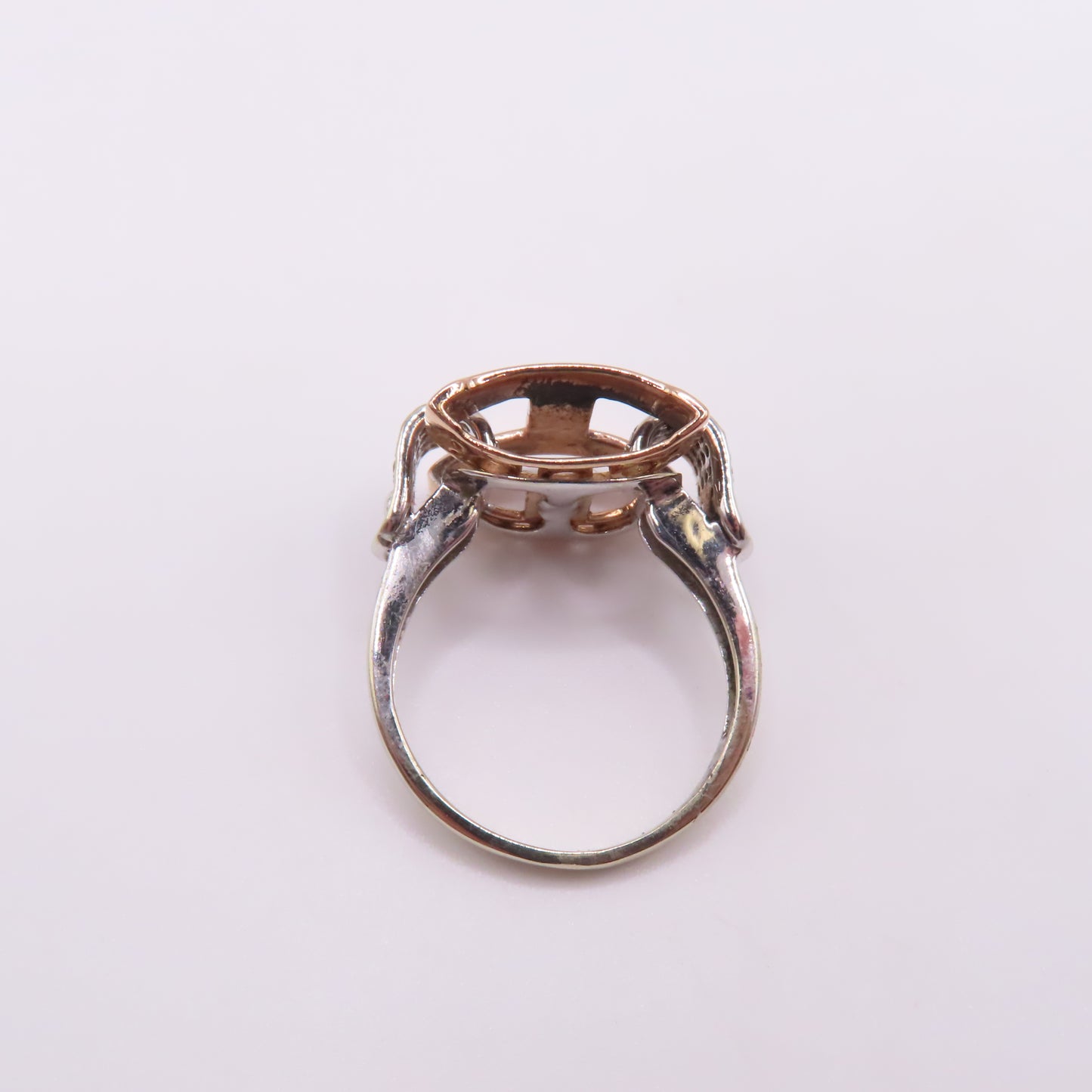 14K Two Tone Rose & White Gold "I" Initial Diamond Ring Size 6.75 5.2g