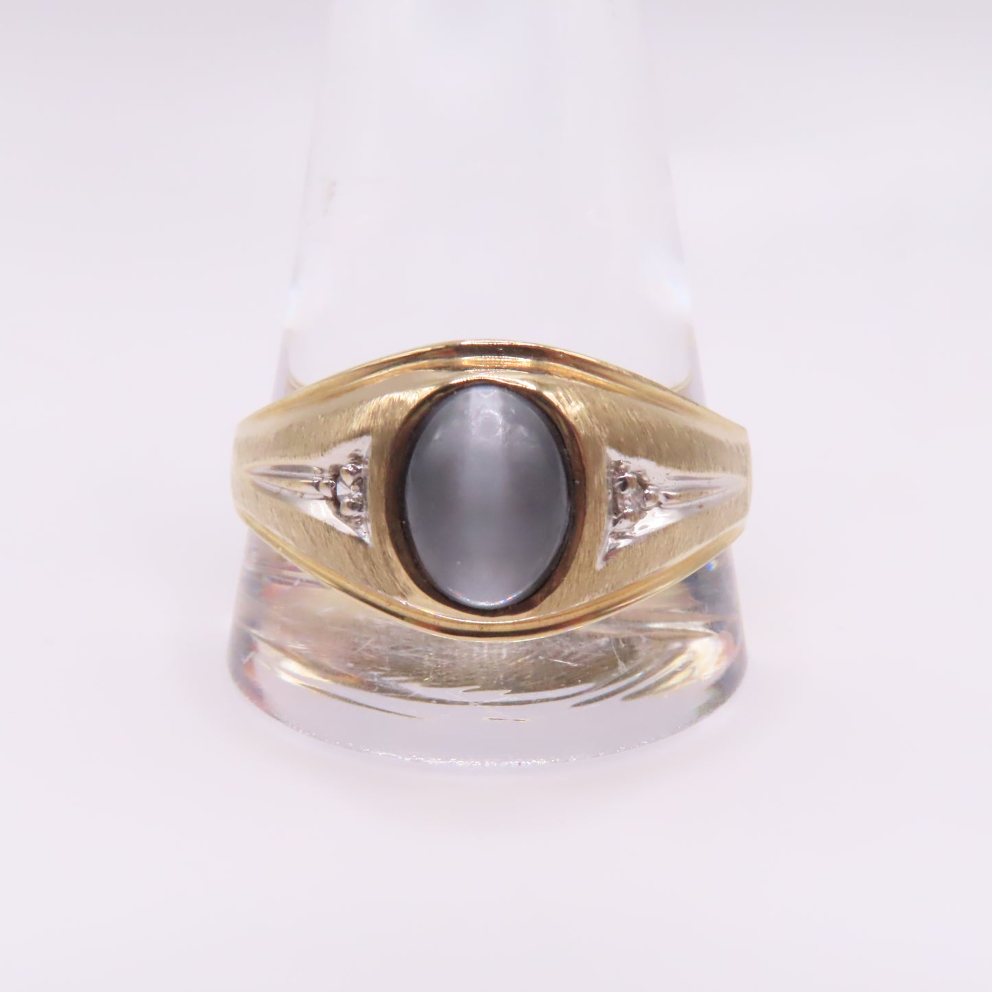 10K Yellow Gold Oval Moonstone Cats Eye Cabochon Ring Size 14.25 5g