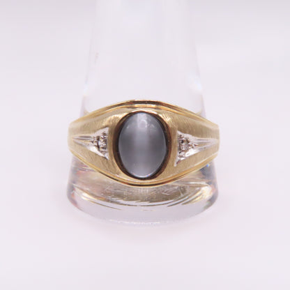 10K Yellow Gold Oval Moonstone Cats Eye Cabochon Ring Size 14.25 5g