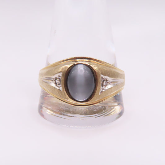 10K Yellow Gold Oval Moonstone Cats Eye Cabochon Ring Size 14.25 5g