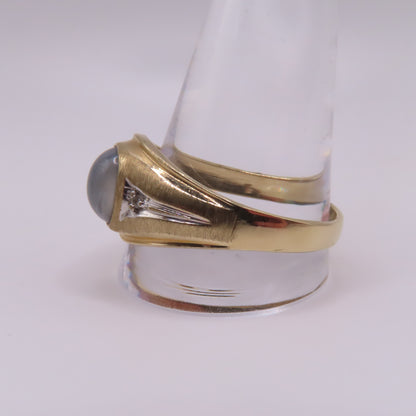 10K Yellow Gold Oval Moonstone Cats Eye Cabochon Ring Size 14.25 5g