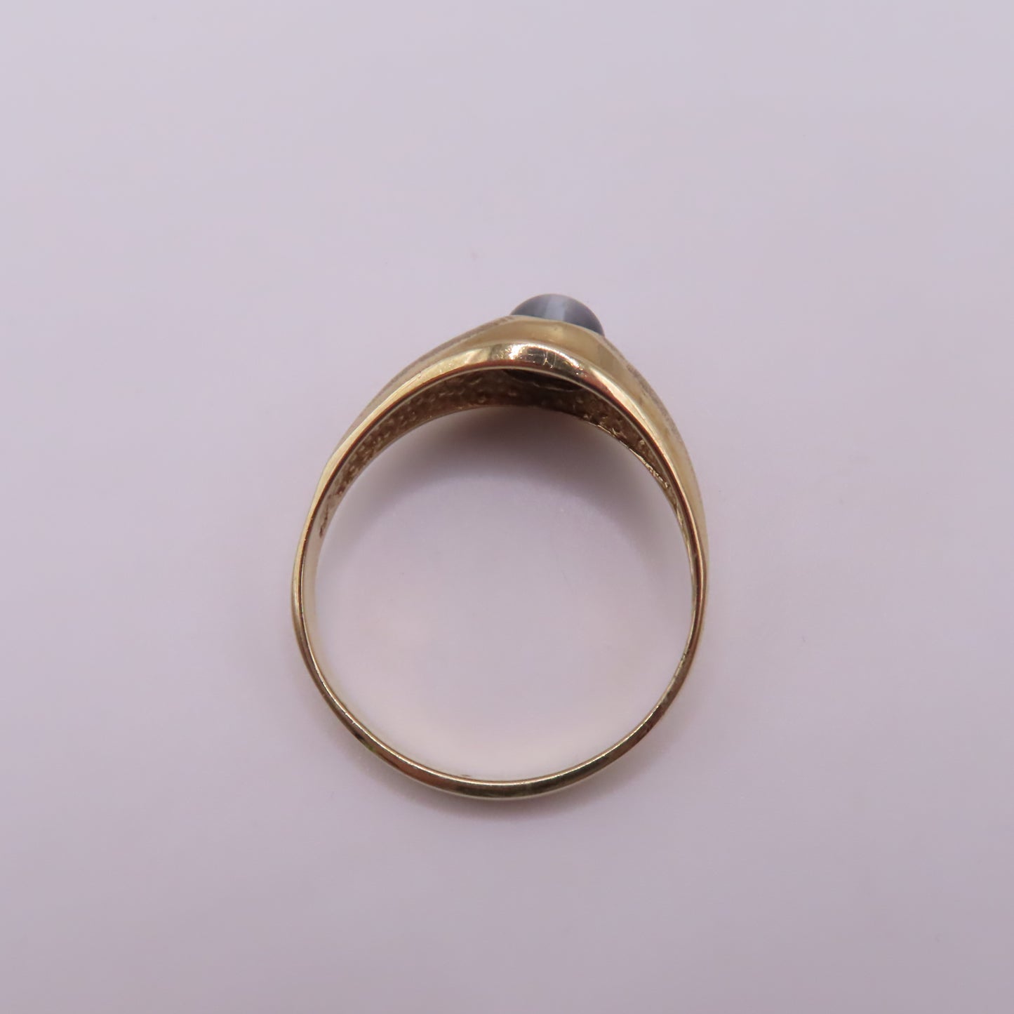 10K Yellow Gold Oval Moonstone Cats Eye Cabochon Ring Size 14.25 5g