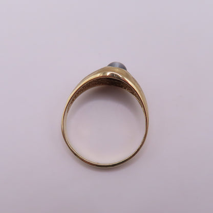 10K Yellow Gold Oval Moonstone Cats Eye Cabochon Ring Size 14.25 5g