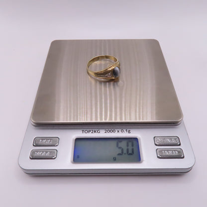 10K Yellow Gold Oval Moonstone Cats Eye Cabochon Ring Size 14.25 5g