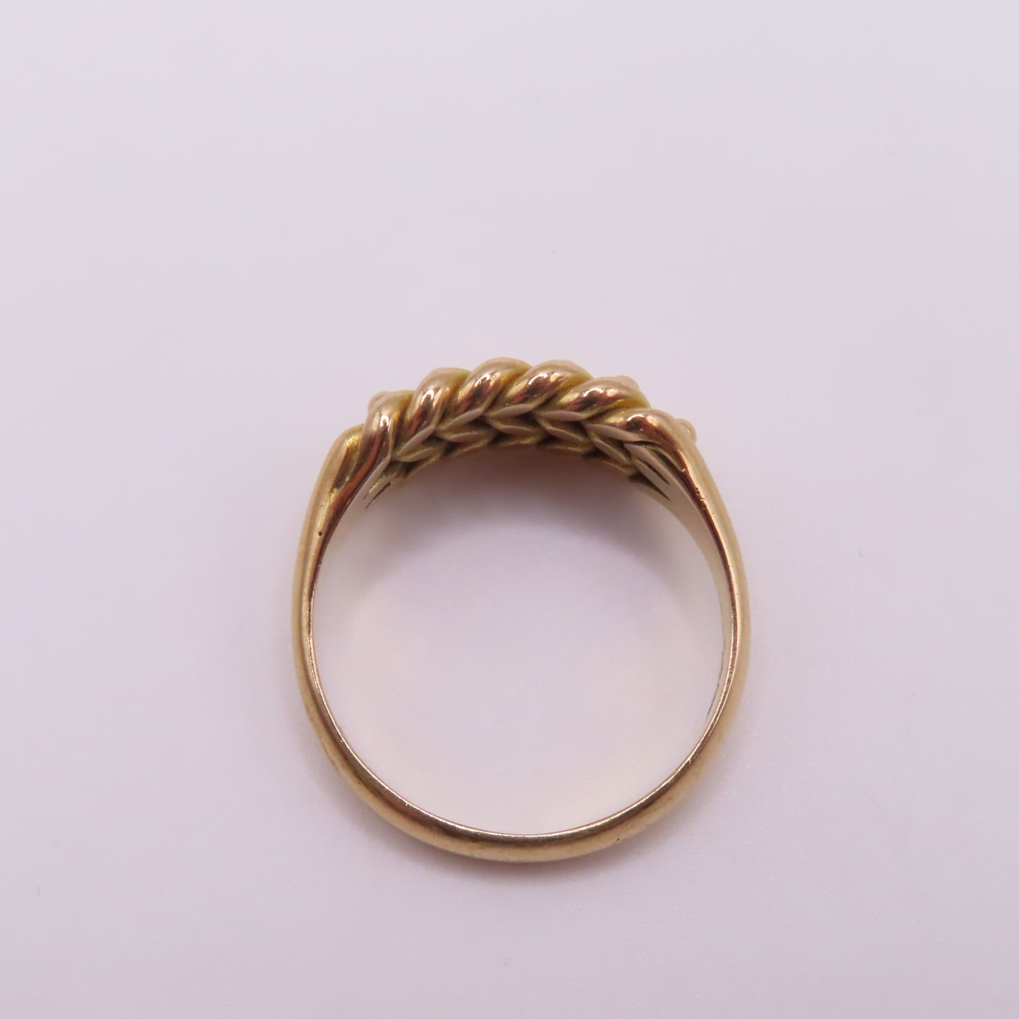 Antique 18K Yellow Gold Braided Keeper Edwardian Band Ring Size 11.25 8.7g