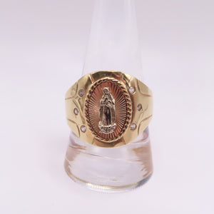 14K Tri Tone Yellow Rose White Gold Virgin Mary Ring Size 11.25 9.3g