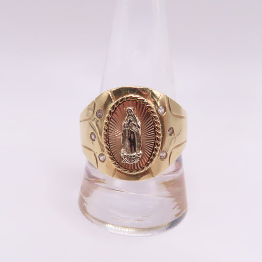 14K Tri Tone Yellow Rose White Gold Virgin Mary Ring Size 11.25 9.3g