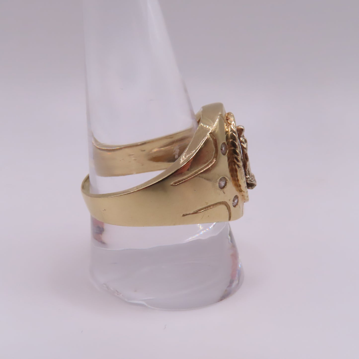 14K Tri Tone Yellow Rose White Gold Virgin Mary Ring Size 11.25 9.3g