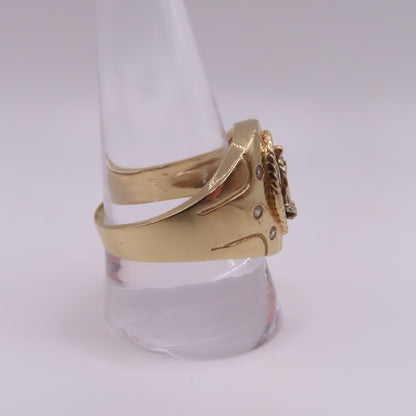 14K Tri Tone Yellow Rose White Gold Virgin Mary Ring Size 11.25 9.3g