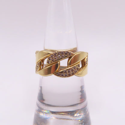 18K Yellow Gold Cuban Link Pavé CZ Band Ring Size 7.75 5.2g