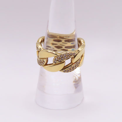 18K Yellow Gold Cuban Link Pavé CZ Band Ring Size 7.75 5.2g