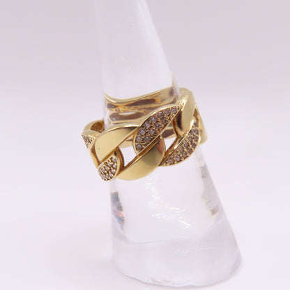 18K Yellow Gold Cuban Link Pavé CZ Band Ring Size 7.75 5.2g