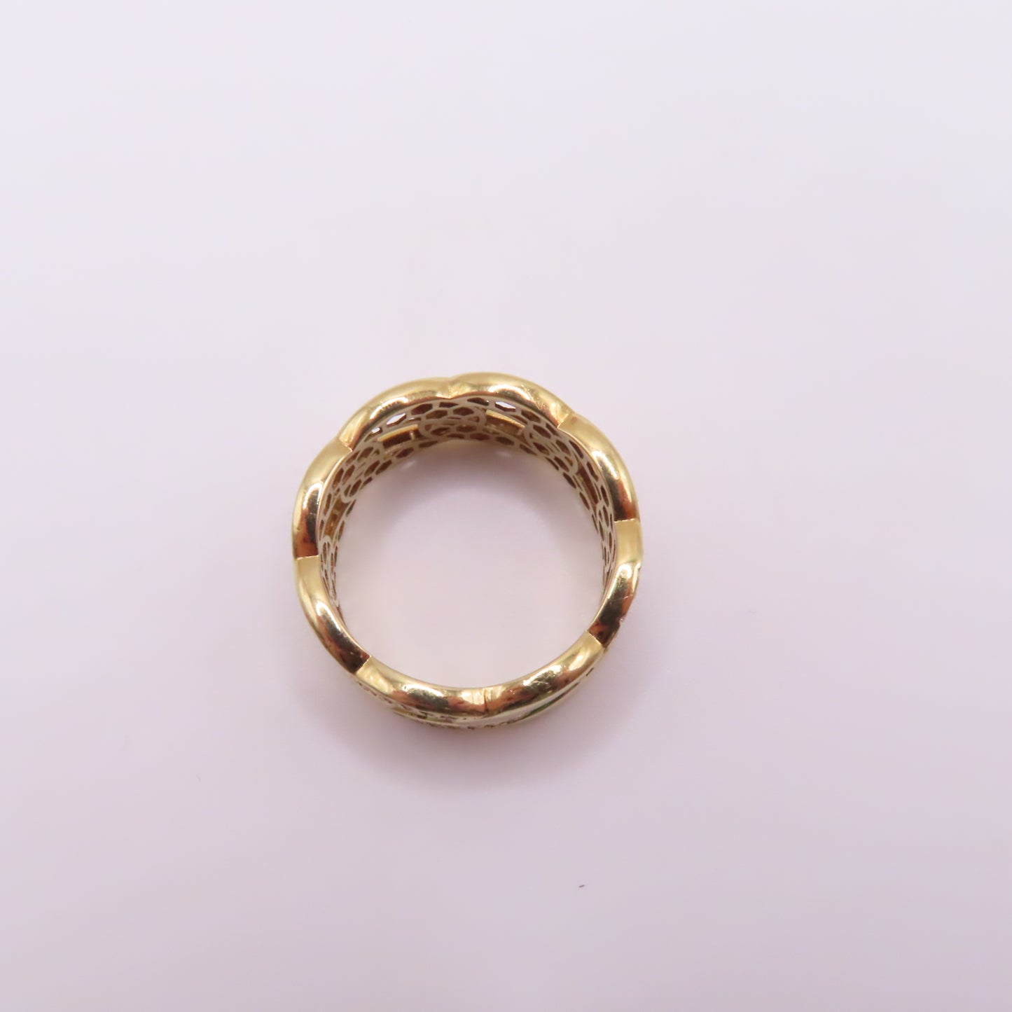18K Yellow Gold Cuban Link Pavé CZ Band Ring Size 7.75 5.2g
