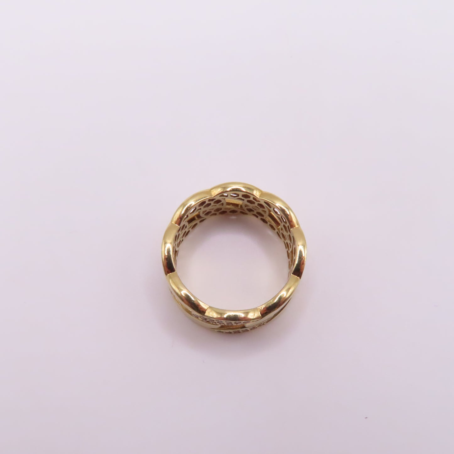 18K Yellow Gold Cuban Link Pavé CZ Band Ring Size 7.75 5.2g
