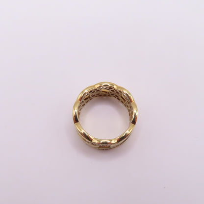 18K Yellow Gold Cuban Link Pavé CZ Band Ring Size 7.75 5.2g