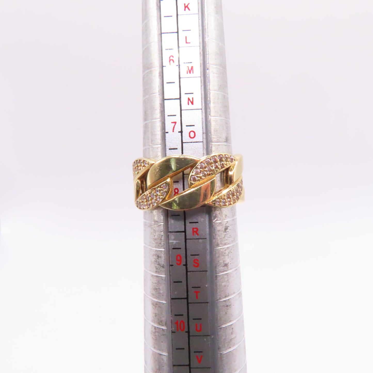 18K Yellow Gold Cuban Link Pavé CZ Band Ring Size 7.75 5.2g