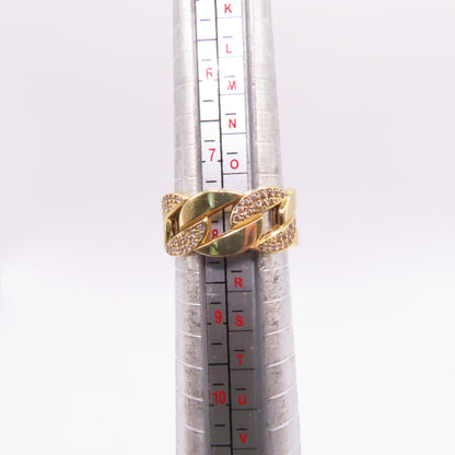 18K Yellow Gold Cuban Link Pavé CZ Band Ring Size 7.75 5.2g