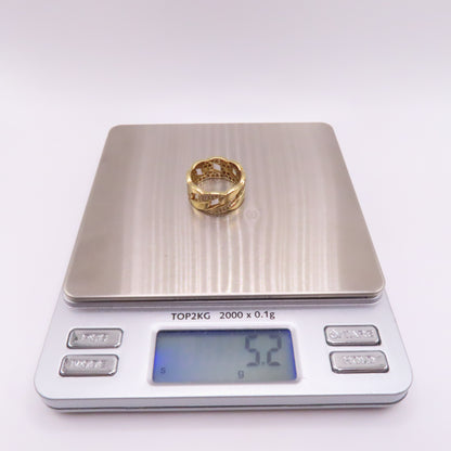 18K Yellow Gold Cuban Link Pavé CZ Band Ring Size 7.75 5.2g
