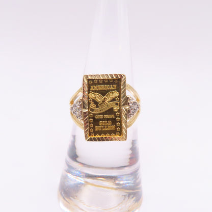 .999 Fine Gold 1 Gram Ingot Bar 14K Yellow Gold Bezel with Diamonds Ring Size 7.25 3.5g