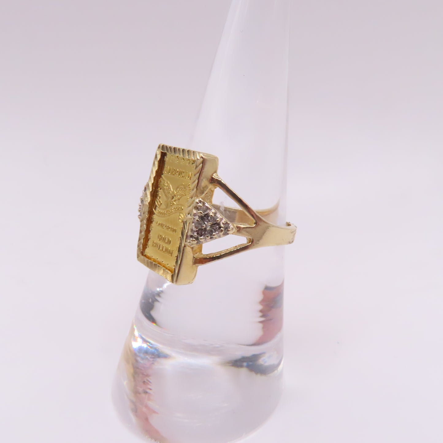 .999 Fine Gold 1 Gram Ingot Bar 14K Yellow Gold Bezel with Diamonds Ring Size 7.25 3.5g