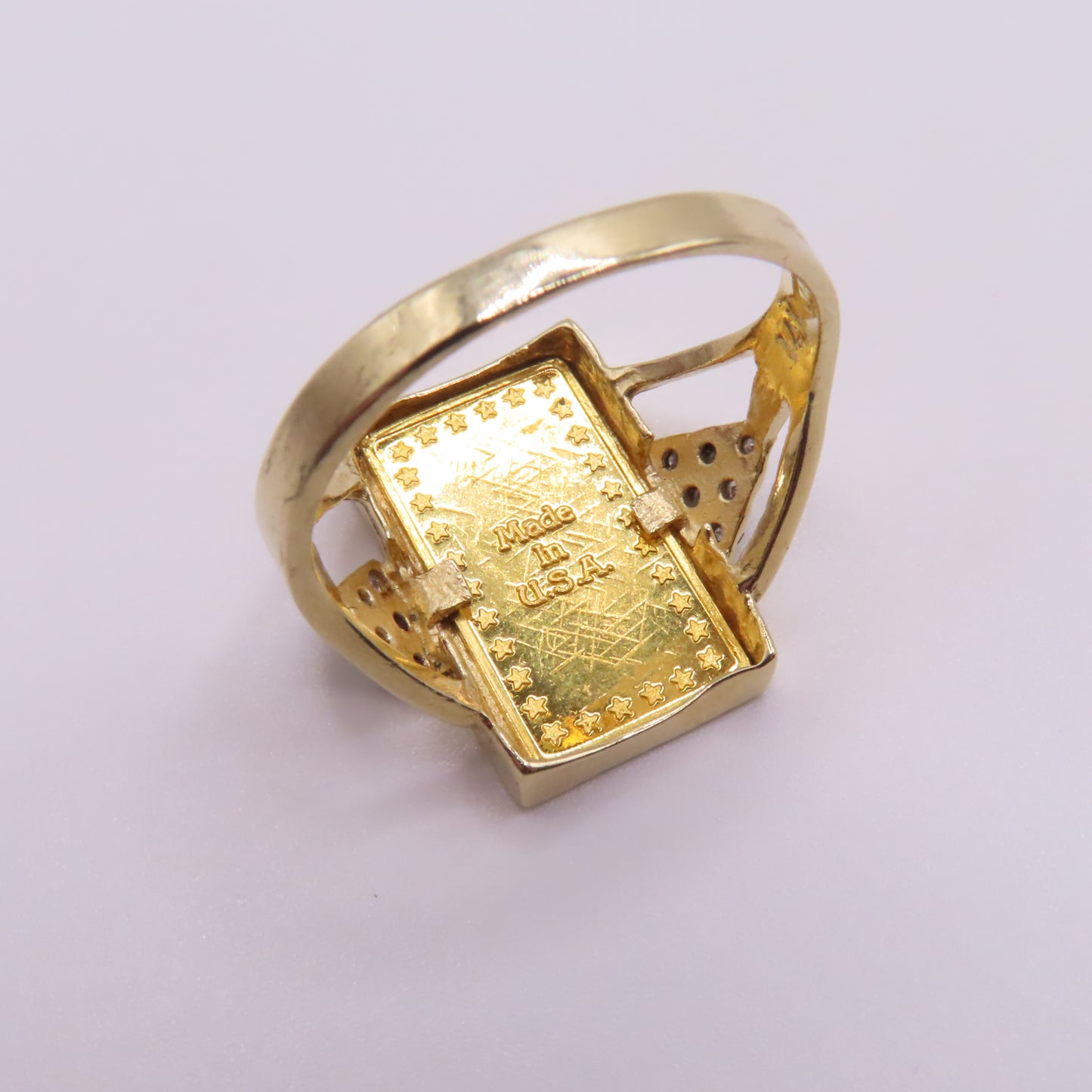 .999 Fine Gold 1 Gram Ingot Bar 14K Yellow Gold Bezel with Diamonds Ring Size 7.25 3.5g