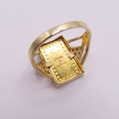 .999 Fine Gold 1 Gram Ingot Bar 14K Yellow Gold Bezel with Diamonds Ring Size 7.25 3.5g