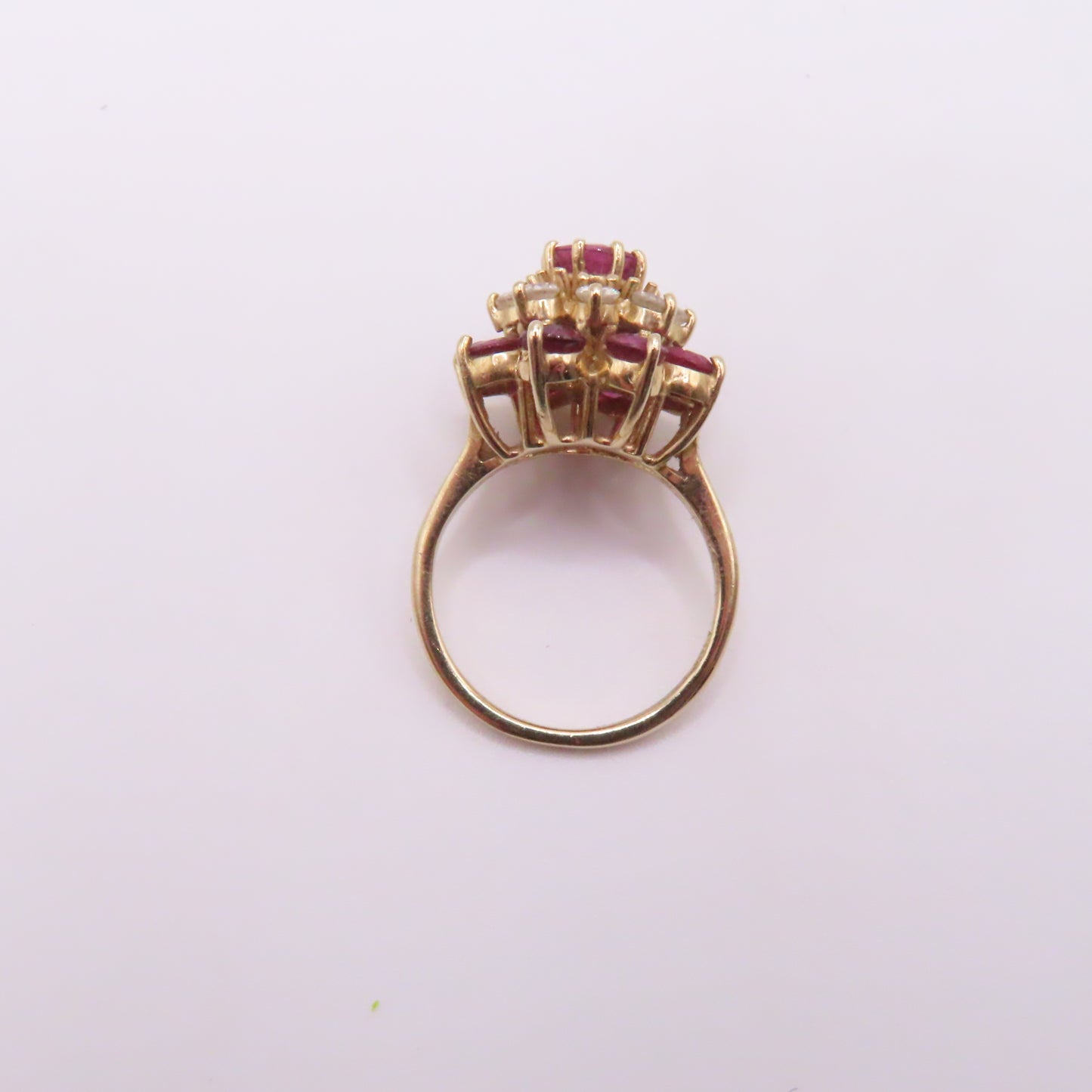 14K Yellow Gold Round Ruby and Diamond Tiered Cluster Ring Size 5 4.2g
