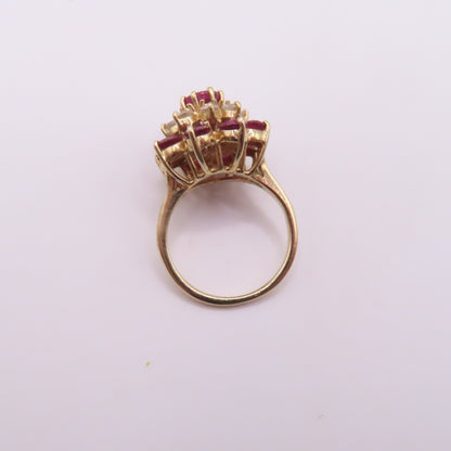 14K Yellow Gold Round Ruby and Diamond Tiered Cluster Ring Size 5 4.2g