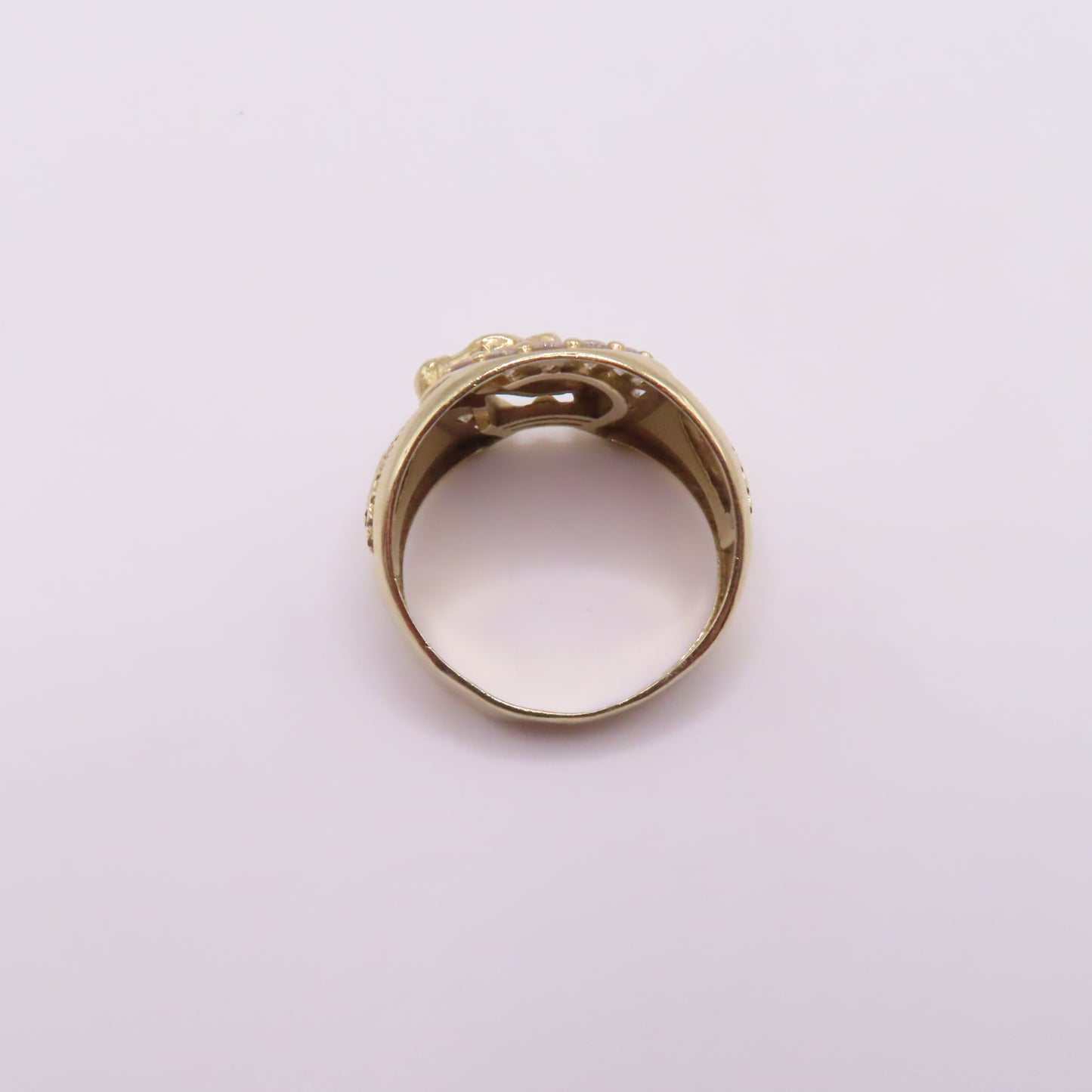 14K Yellow Gold Ruby Eye Horse CZ Horseshoe Virgin Mary Ring Size 10 6.7g