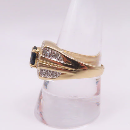 14K Yellow Gold Oval Sapphire and Round Diamonds Signet Ring Size 10 7.5g