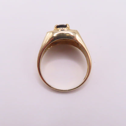 14K Yellow Gold Oval Sapphire and Round Diamonds Signet Ring Size 10 7.5g