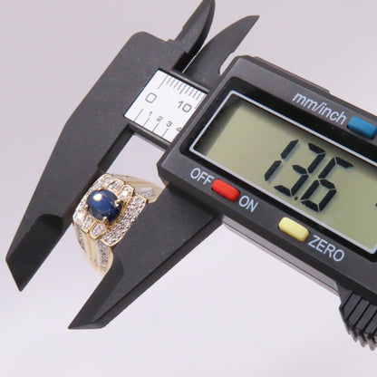 14K Yellow Gold Oval Sapphire and Round Diamonds Signet Ring Size 10 7.5g