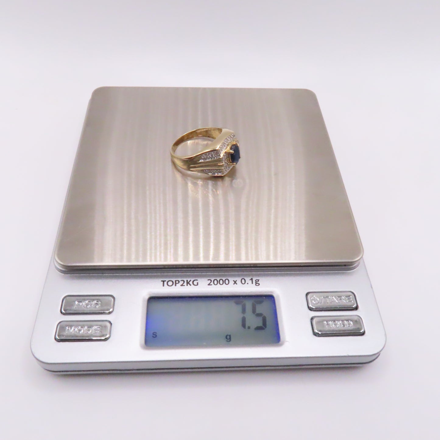 14K Yellow Gold Oval Sapphire and Round Diamonds Signet Ring Size 10 7.5g