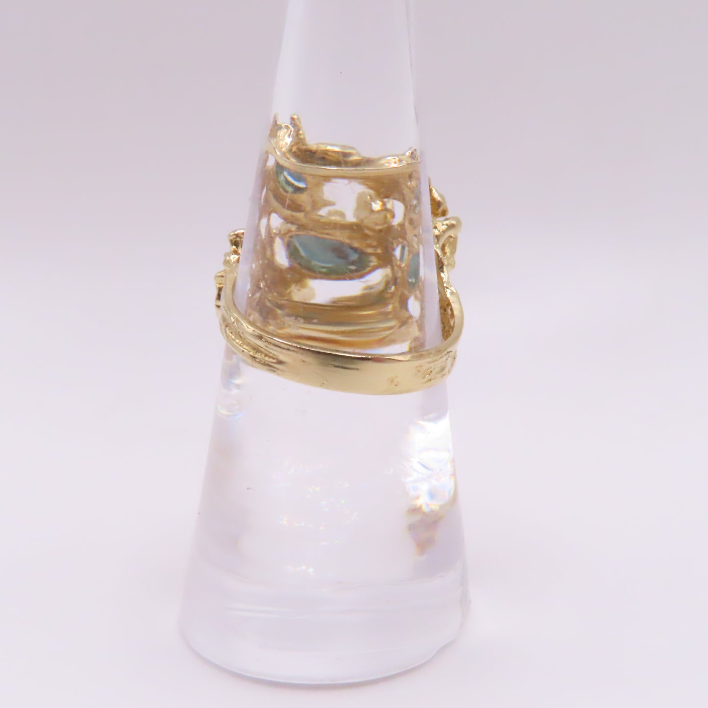14K Yellow Gold Nugget Style Scattered Blue Sapphire and Diamond Ring Size 7 8.7g