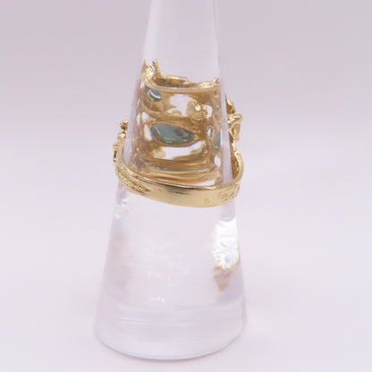 14K Yellow Gold Nugget Style Scattered Blue Sapphire and Diamond Ring Size 7 8.7g