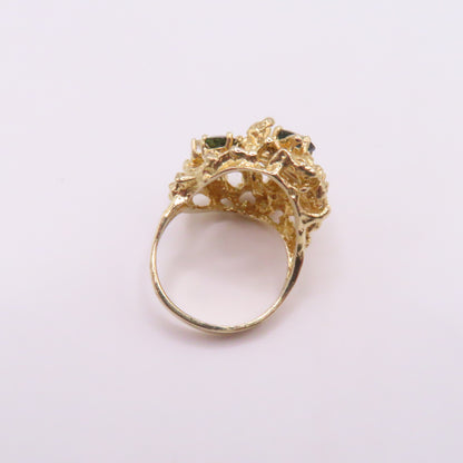 14K Yellow Gold Nugget Style Scattered Blue Sapphire and Diamond Ring Size 7 8.7g