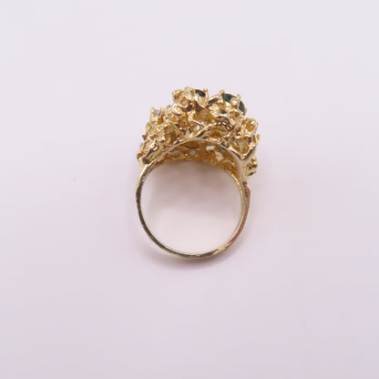 14K Yellow Gold Nugget Style Scattered Blue Sapphire and Diamond Ring Size 7 8.7g