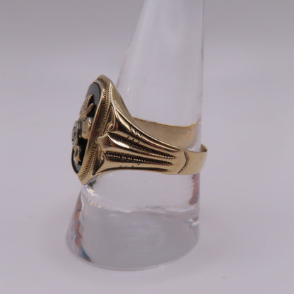 10K Yellow Gold Black Onyx and Diamond Signet Ring Size 10.5 5.6g
