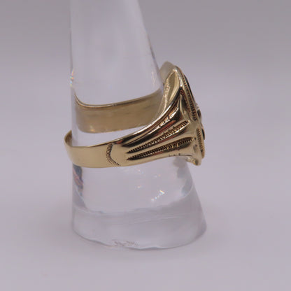 10K Yellow Gold Black Onyx and Diamond Signet Ring Size 10.5 5.6g