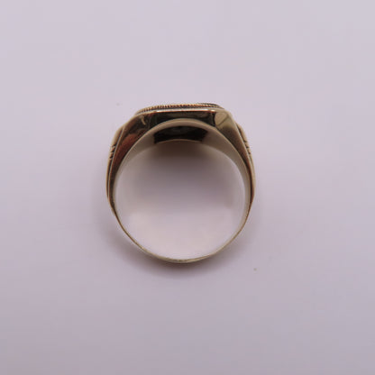 10K Yellow Gold Black Onyx and Diamond Signet Ring Size 10.5 5.6g