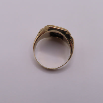 10K Yellow Gold Black Onyx and Diamond Signet Ring Size 10.5 5.6g