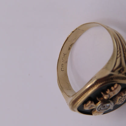 10K Yellow Gold Black Onyx and Diamond Signet Ring Size 10.5 5.6g