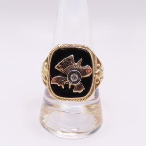 10K Yellow Gold Black Onyx and Diamond Signet Ring Size 10.5 5.6g