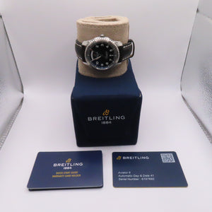 Breitling Aviator 8 Day Date 41mm Automatic Watch Black Dial Leather Band