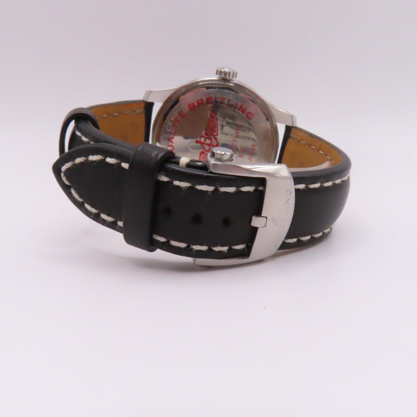 Breitling Aviator 8 Day Date 41mm Automatic Watch Black Dial Leather Band