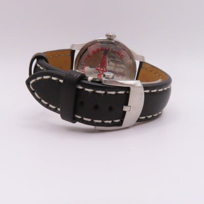 Breitling Aviator 8 Day Date 41mm Automatic Watch Black Dial Leather Band