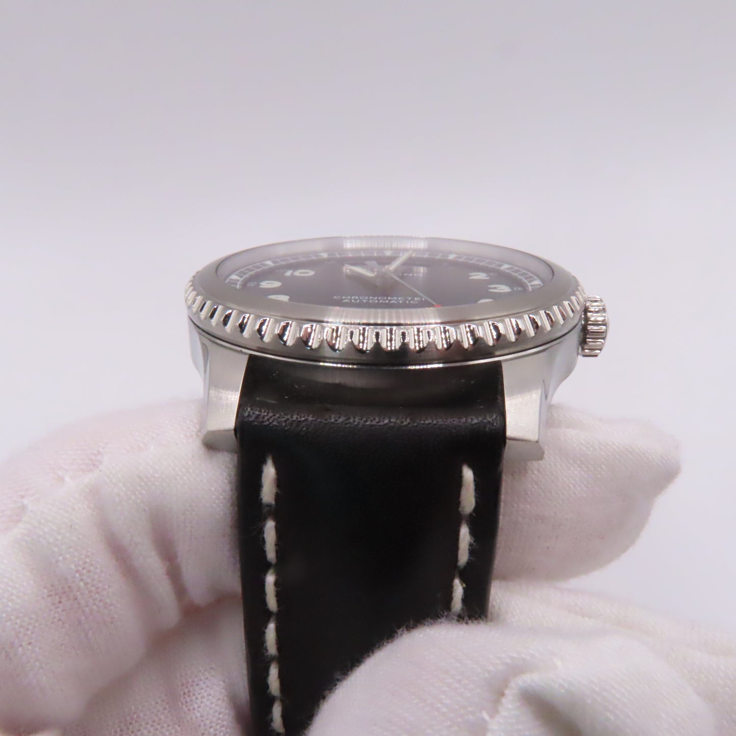 Breitling Aviator 8 Day Date 41mm Automatic Watch Black Dial Leather Band