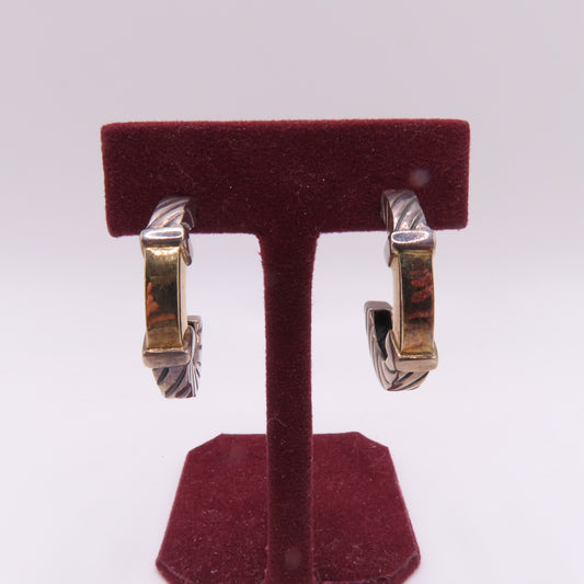 Sterling Silver & 18K Yellow Gold Two Tone Cable Loop Hoop Earring 10.8g