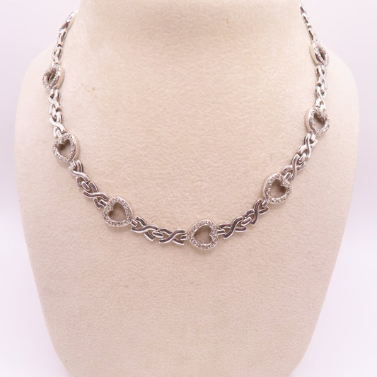 14K White Gold Diamond Open Heart X Link Necklace 15.5" 30.2g